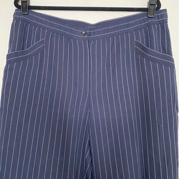 Eileen Fisher Navy Blue and White Pinstripe Cropped Wide Leg Pants Size Large - Picture 3 of 10
